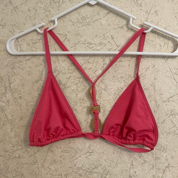 Victoria's Secret Other - 🆕 NWOT Victorias Secret pink bikini top with gold jewel T back detail